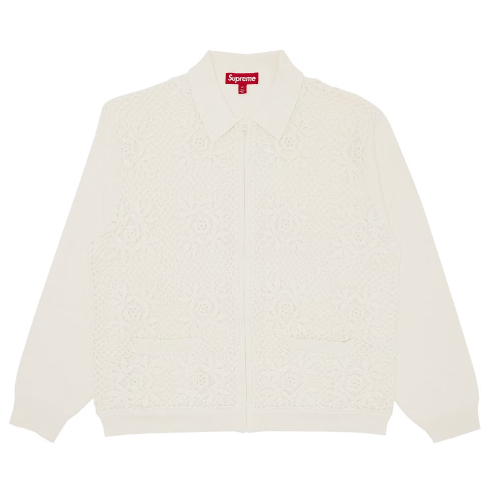 Supreme Crochet Zip Up Cardigan White