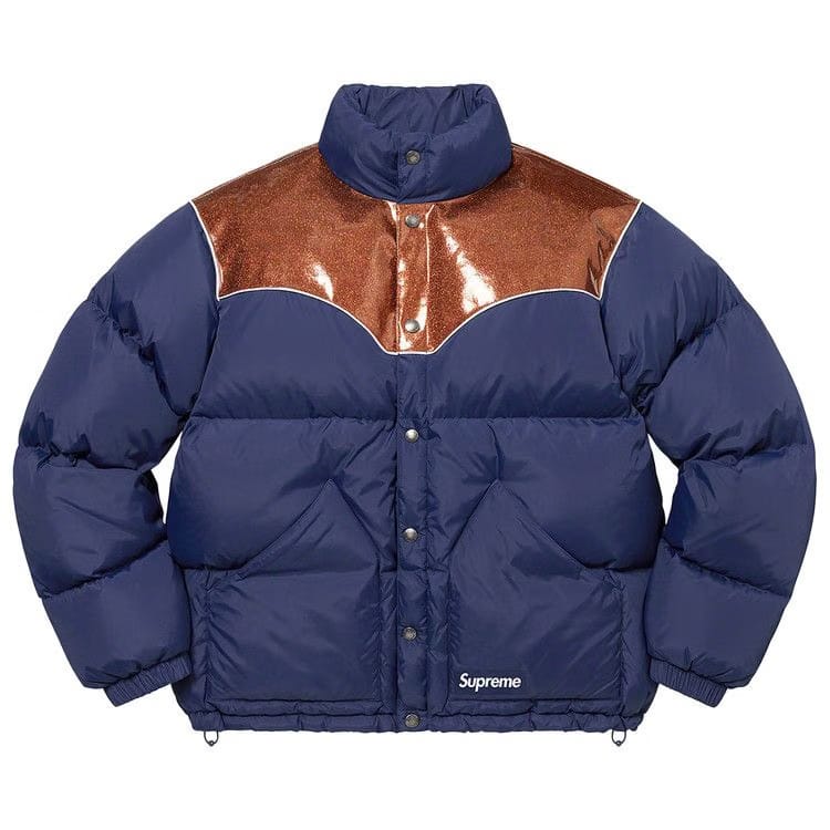 Supreme Glitter Yoke Down Puffer Jacket Navy