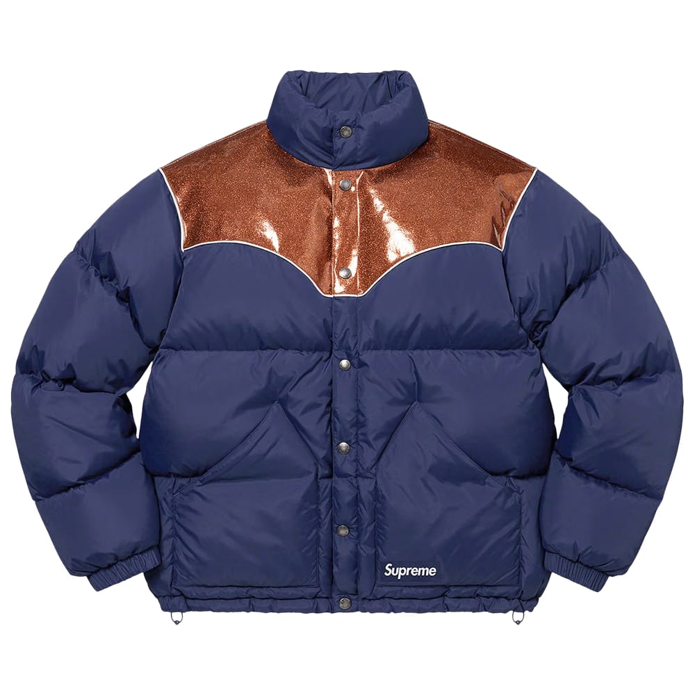 Supreme Glitter Yoke Down Puffer Jacket Navy
