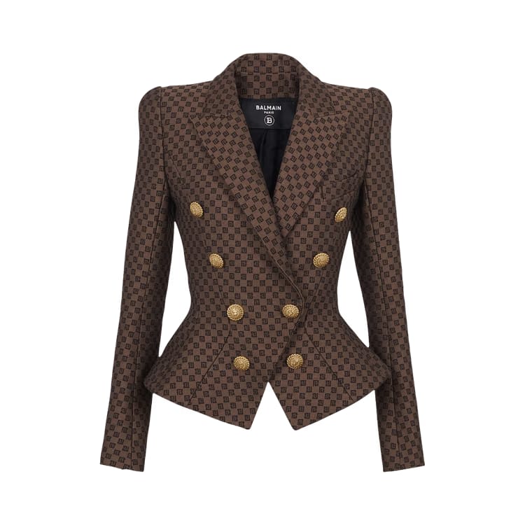 Balmain Mini Monogram Jacquard Jacket Brown
