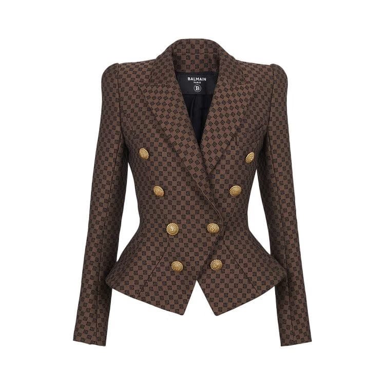 Balmain Mini Monogram Jacquard Jacket Brown