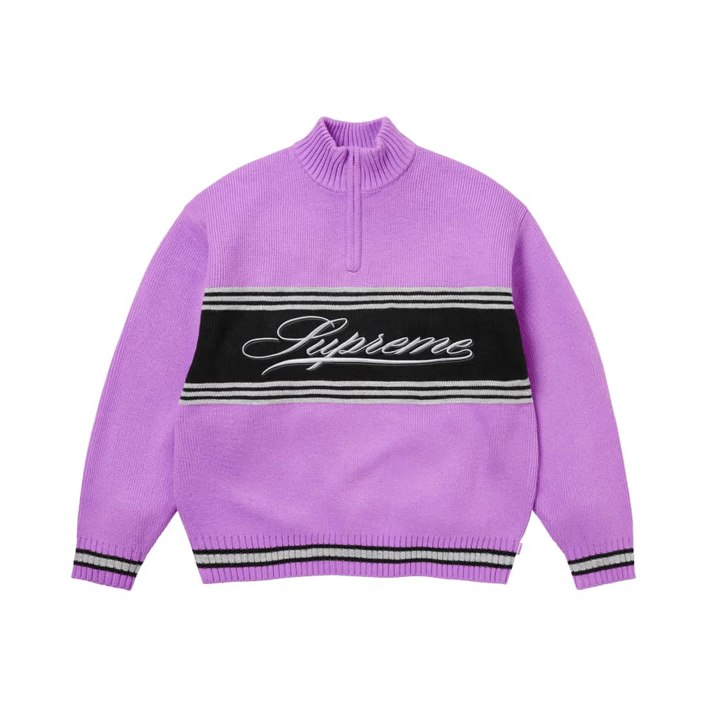 Supreme Script Stripe Half Zip Sweater Purple