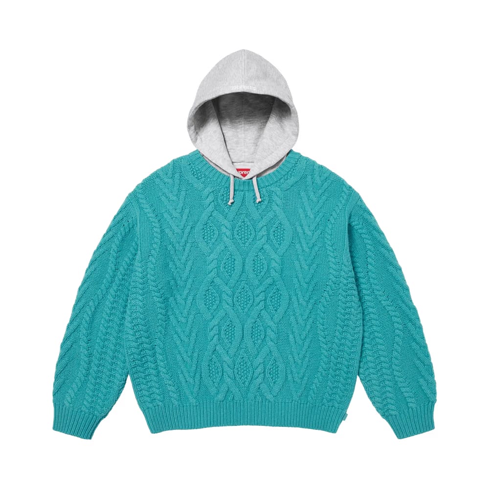Supreme Cable Hooded Sweater Teal