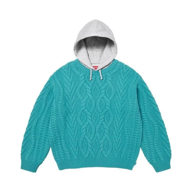 Supreme Cable Hooded Sweater Teal