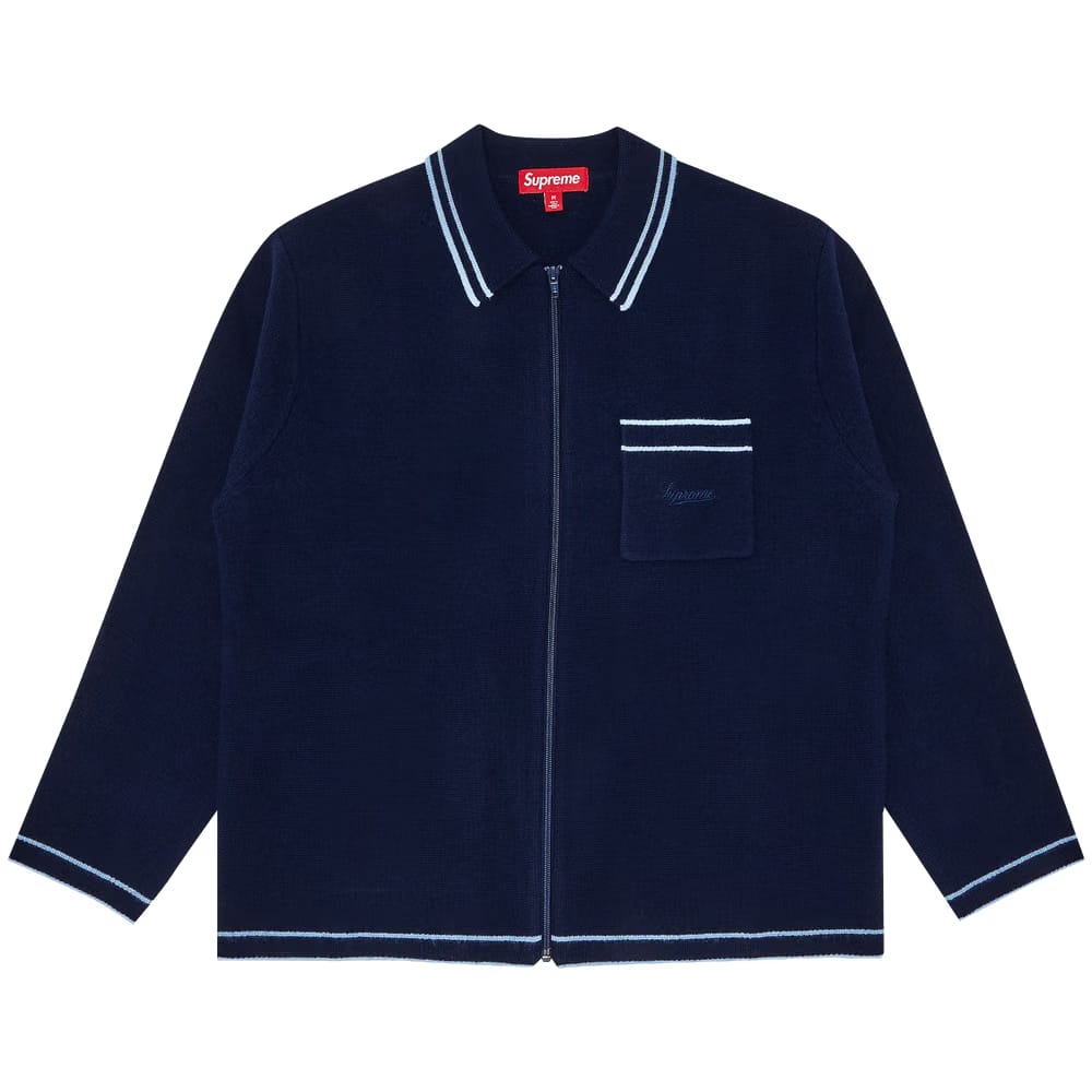 Supreme Zip Up Polo Sweater Navy