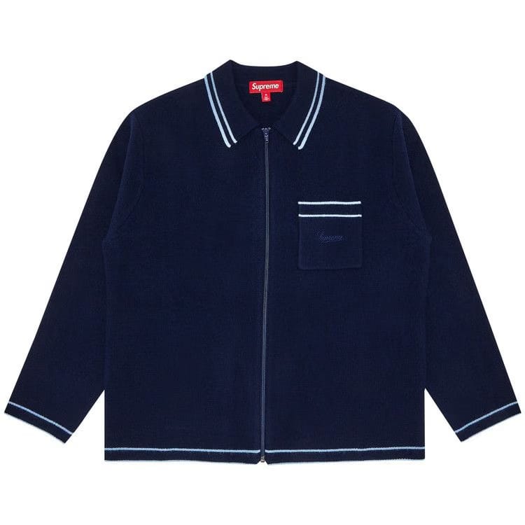 Supreme Zip Up Polo Sweater Navy