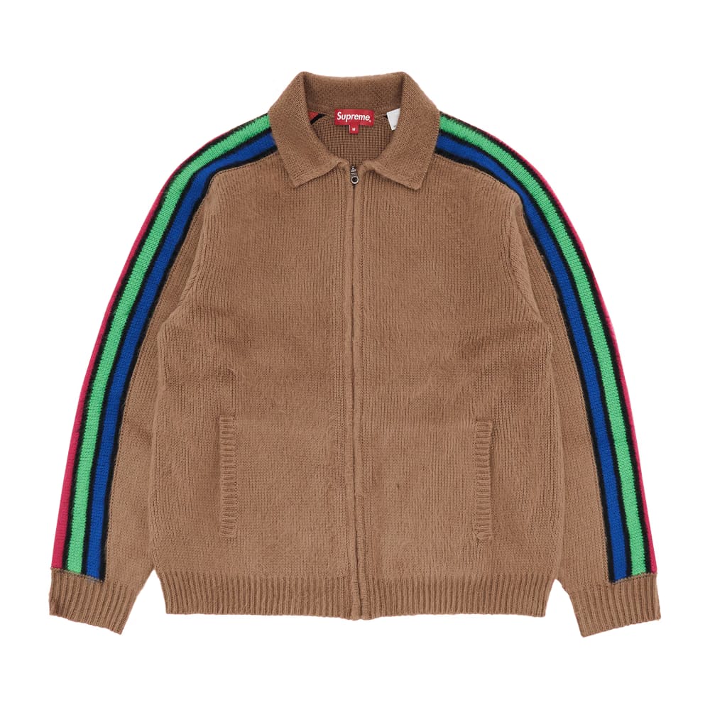 Supreme Sleeve Stripe Zip Up Sweater Dusty Brown