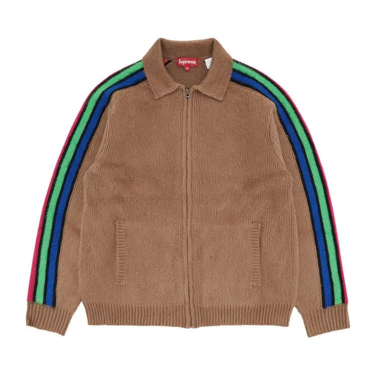Supreme Sleeve Stripe Zip Up Sweater Dusty Brown