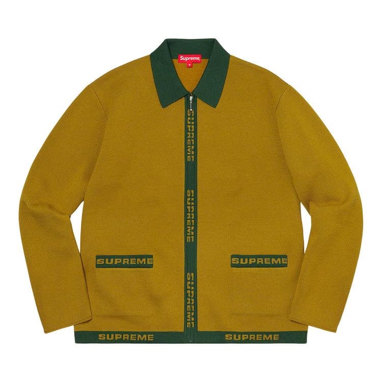 Supreme Logo Trim Zip Up Cardigan Olive