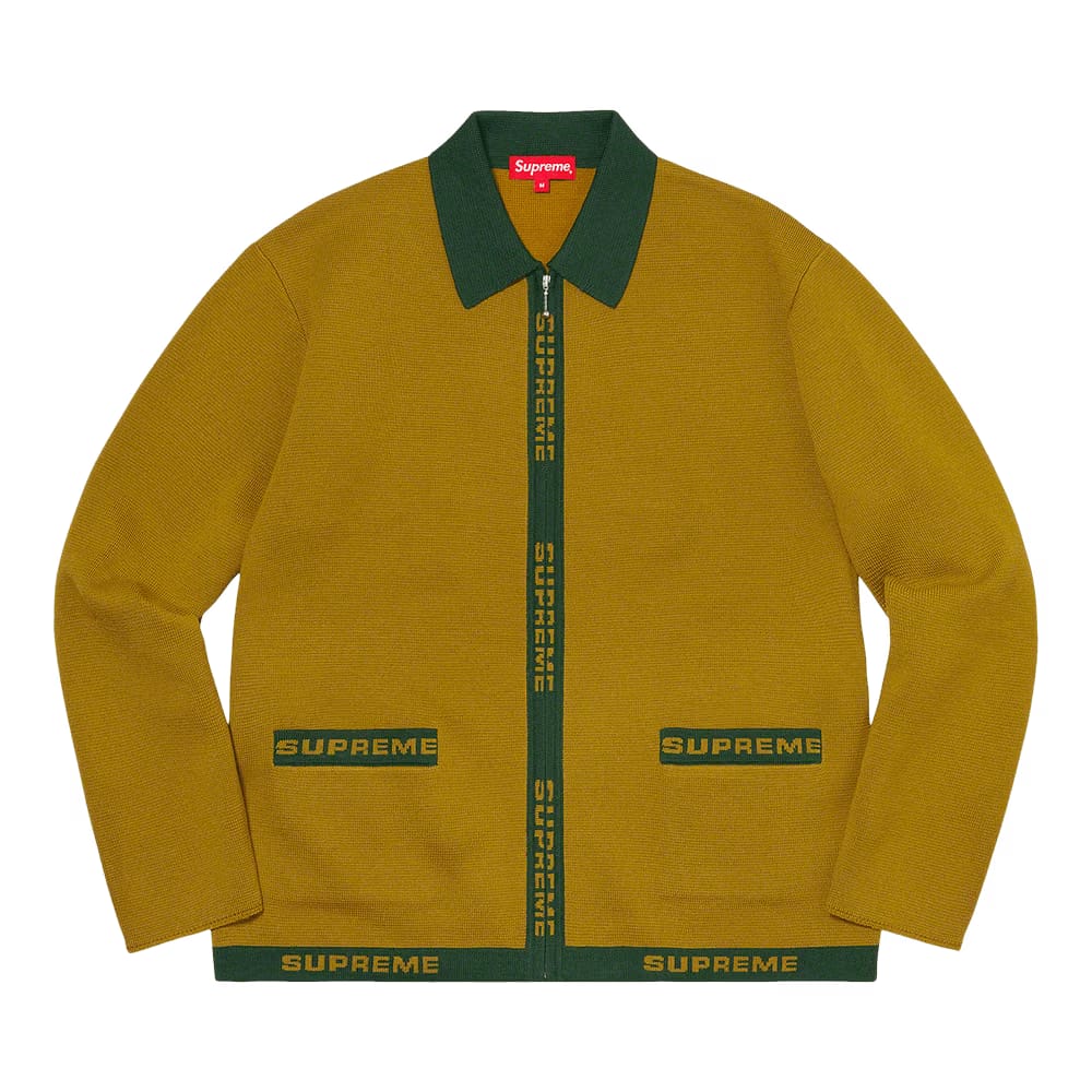 Supreme Logo Trim Zip Up Cardigan Olive