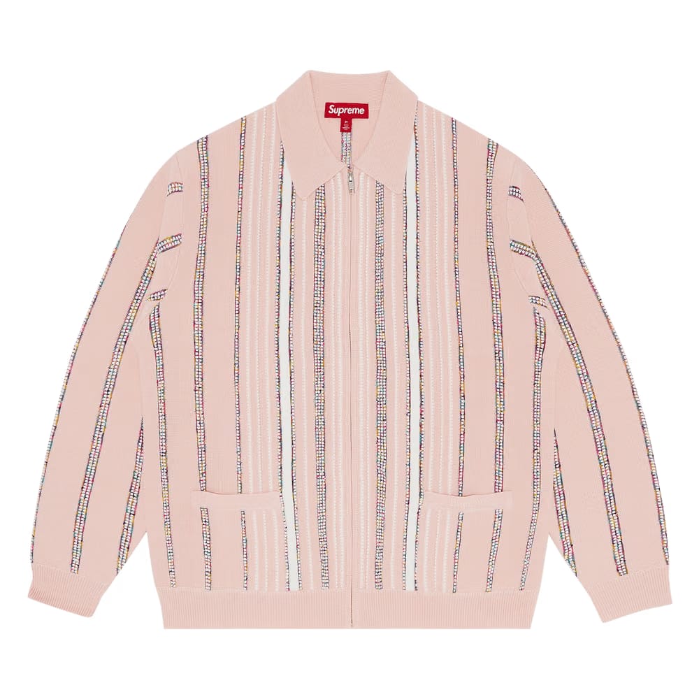 Supreme Speckle Stripe Zip Up Cardigan Pink