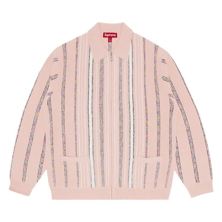 Supreme Speckle Stripe Zip Up Cardigan Pink