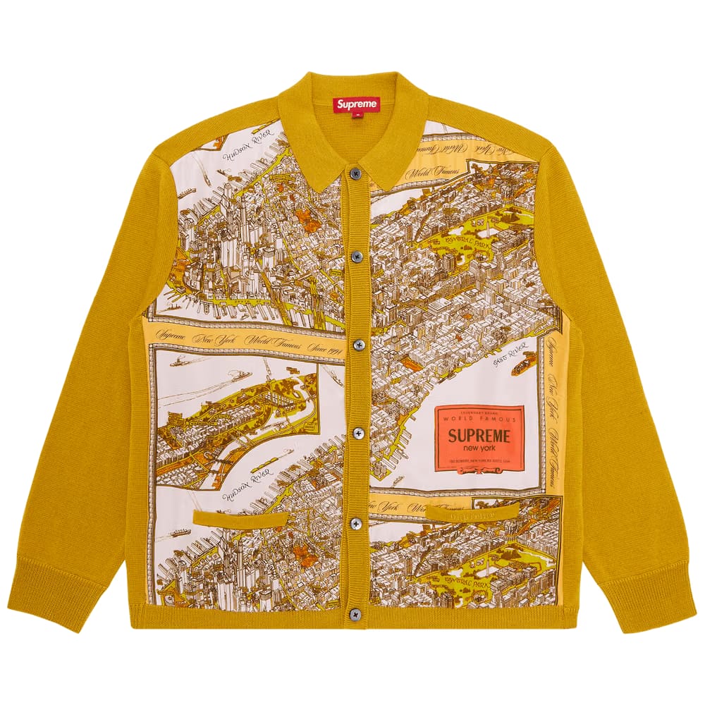 Supreme Silk Map Cardigan Mustard