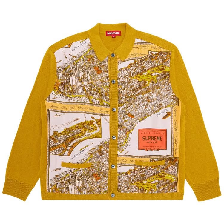 Supreme Silk Map Cardigan Mustard