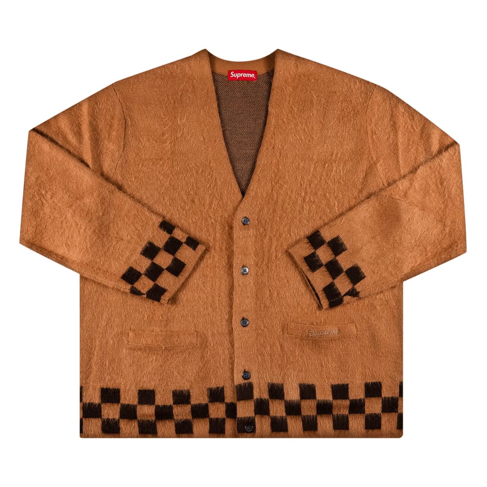 Supreme Brushed Checkerboard Cardigan Camel