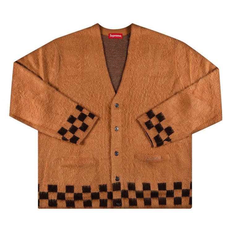 Supreme Brushed Checkerboard Cardigan Camel