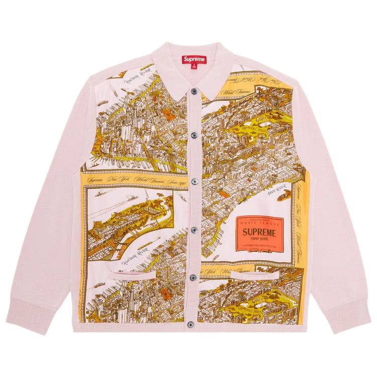 Supreme Silk Map Cardigan Pink