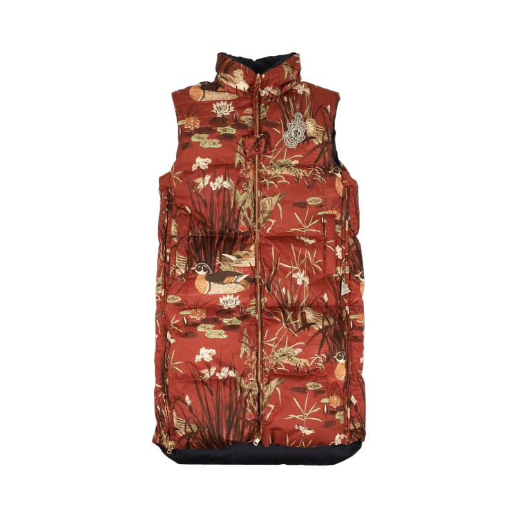 Moncler Long Bird Print Gilet Red