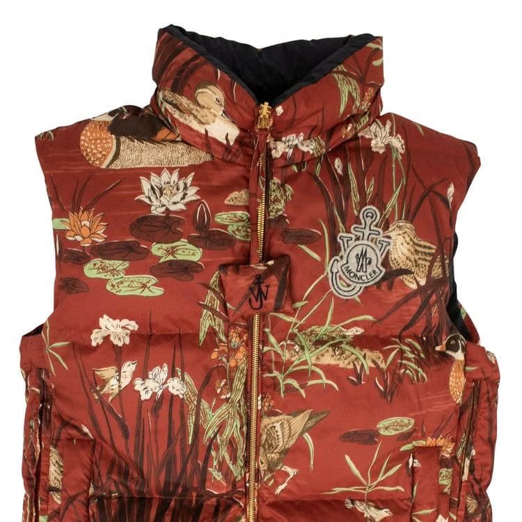 Moncler Long Bird Print Gilet Red