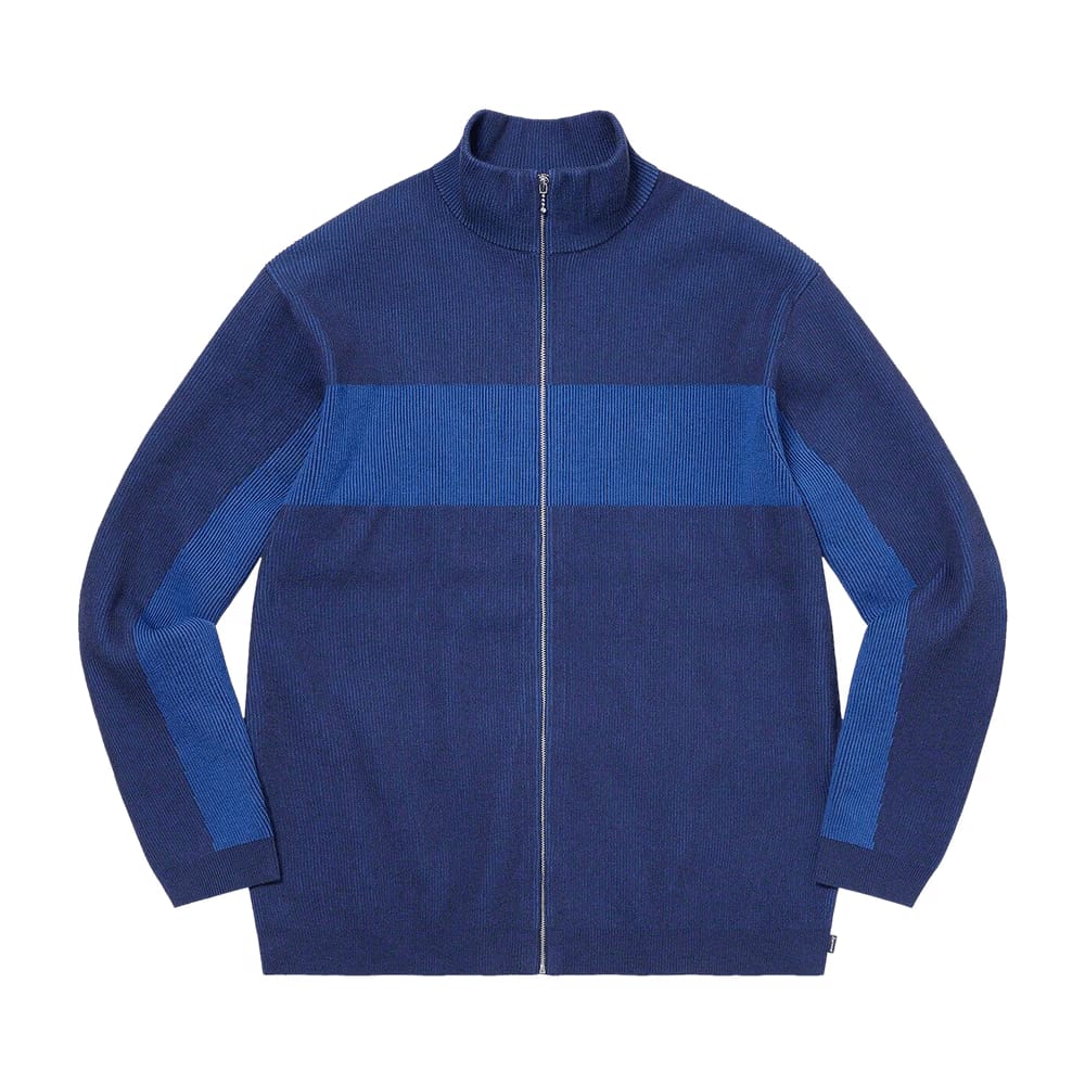Supreme 2-Tone Ribbed Zip Up Sweater Blue