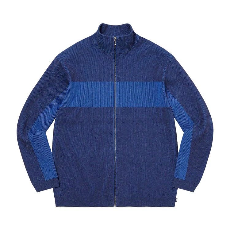 Supreme 2-Tone Ribbed Zip Up Sweater Blue