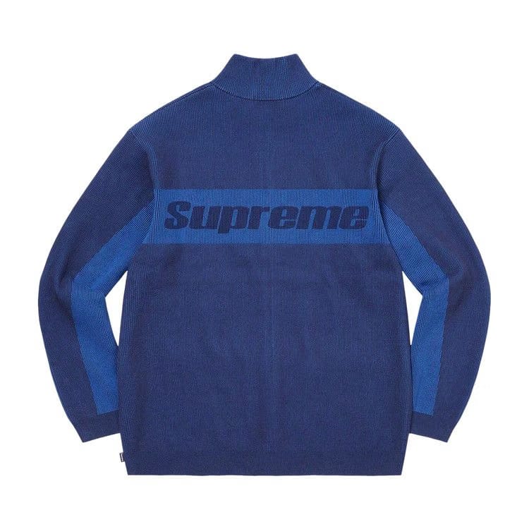 Supreme 2-Tone Ribbed Zip Up Sweater Blue