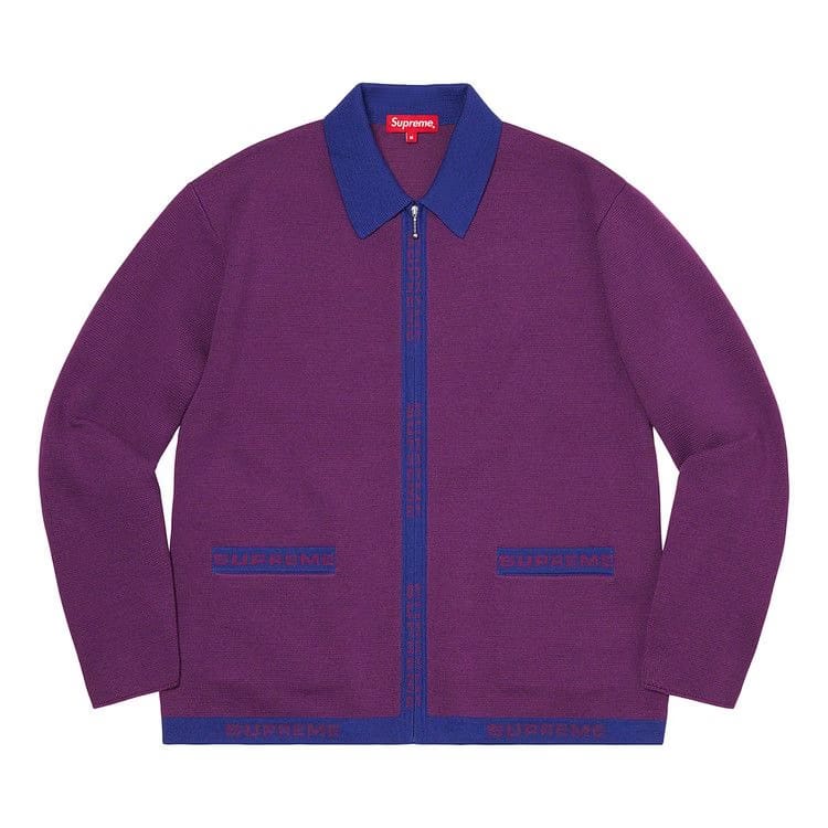 Supreme Logo Trim Zip Up Cardigan Purple Price in India | Culture