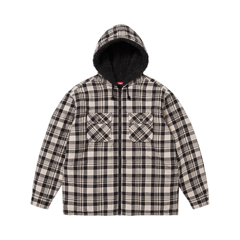Supreme Lined Zip Up Hooded Flannel Shirt Light Tan