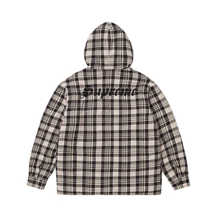 Supreme Lined Zip Up Hooded Flannel Shirt Light Tan