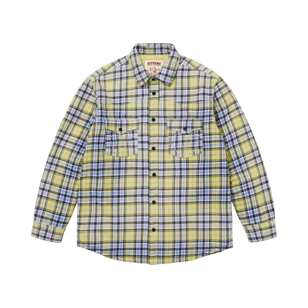 Supreme x True Religion Quilted Lined Plaid Flannel Shirt Yellow