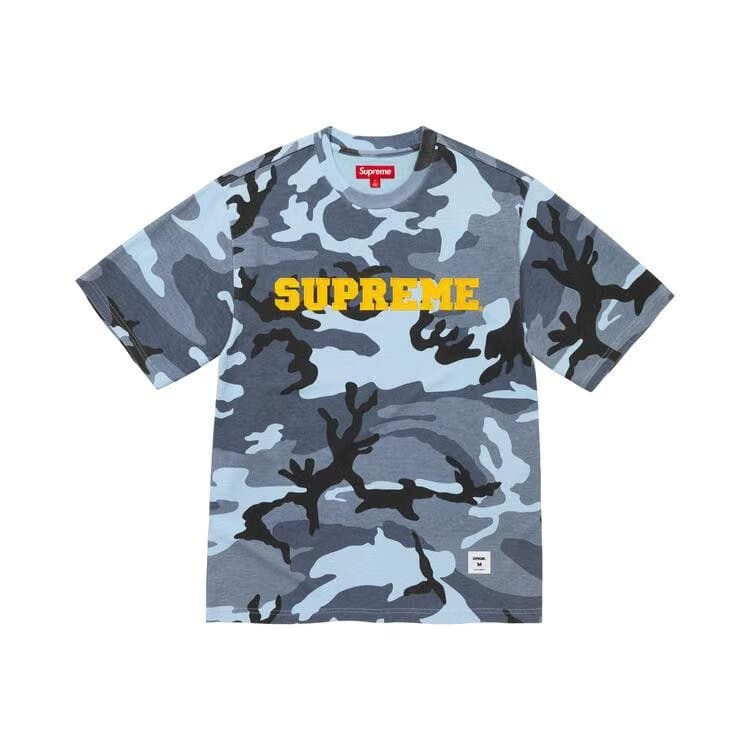 Supreme Collegiate Appliqué Shorts-Sleeve Top Blue Camo