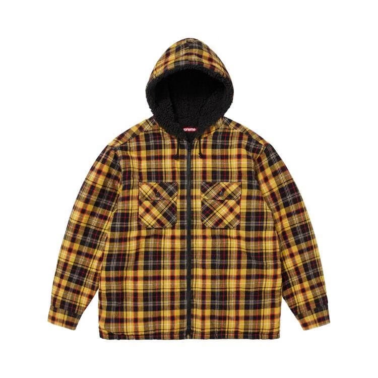 Supreme Lined Zip Up Hooded Flannel Shirt Yellow