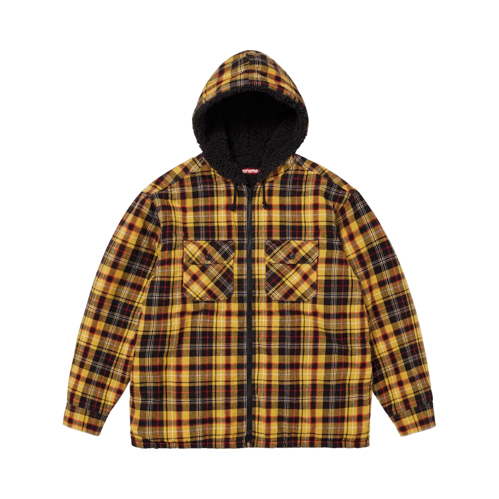 Supreme Lined Zip Up Hooded Flannel Shirt Yellow