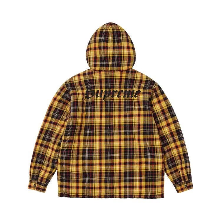 Supreme Lined Zip Up Hooded Flannel Shirt Yellow