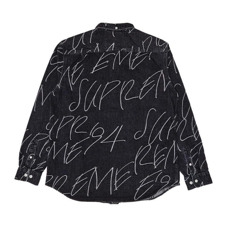 Supreme Handwriting Jacquard Denim Shirt Washed Black