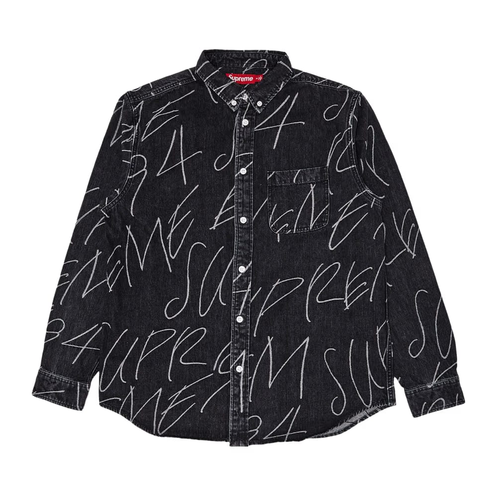 Supreme Handwriting Jacquard Denim Shirt Washed Black