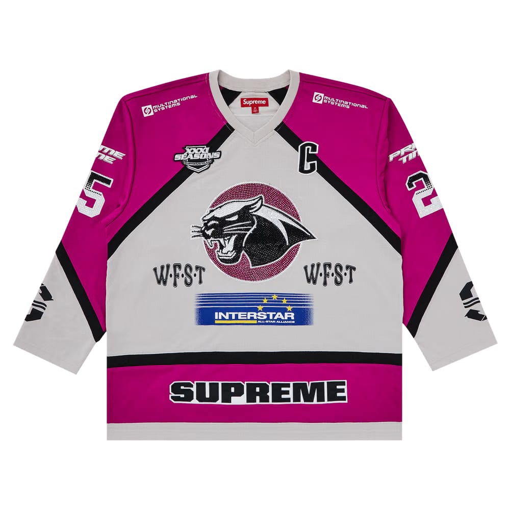 Supreme Rhinestone Hockey Jersey Light Grey