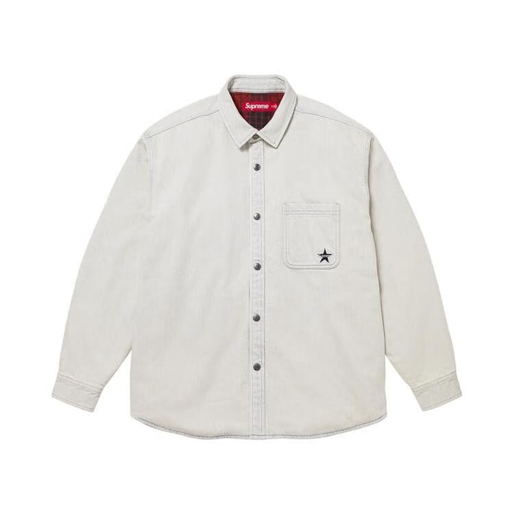 Supreme Quilted Lined Denim Snap Shirt Light Washed Indigo