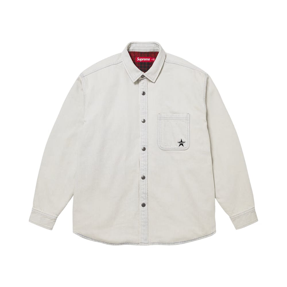 Supreme Quilted Lined Denim Snap Shirt Light Washed Indigo