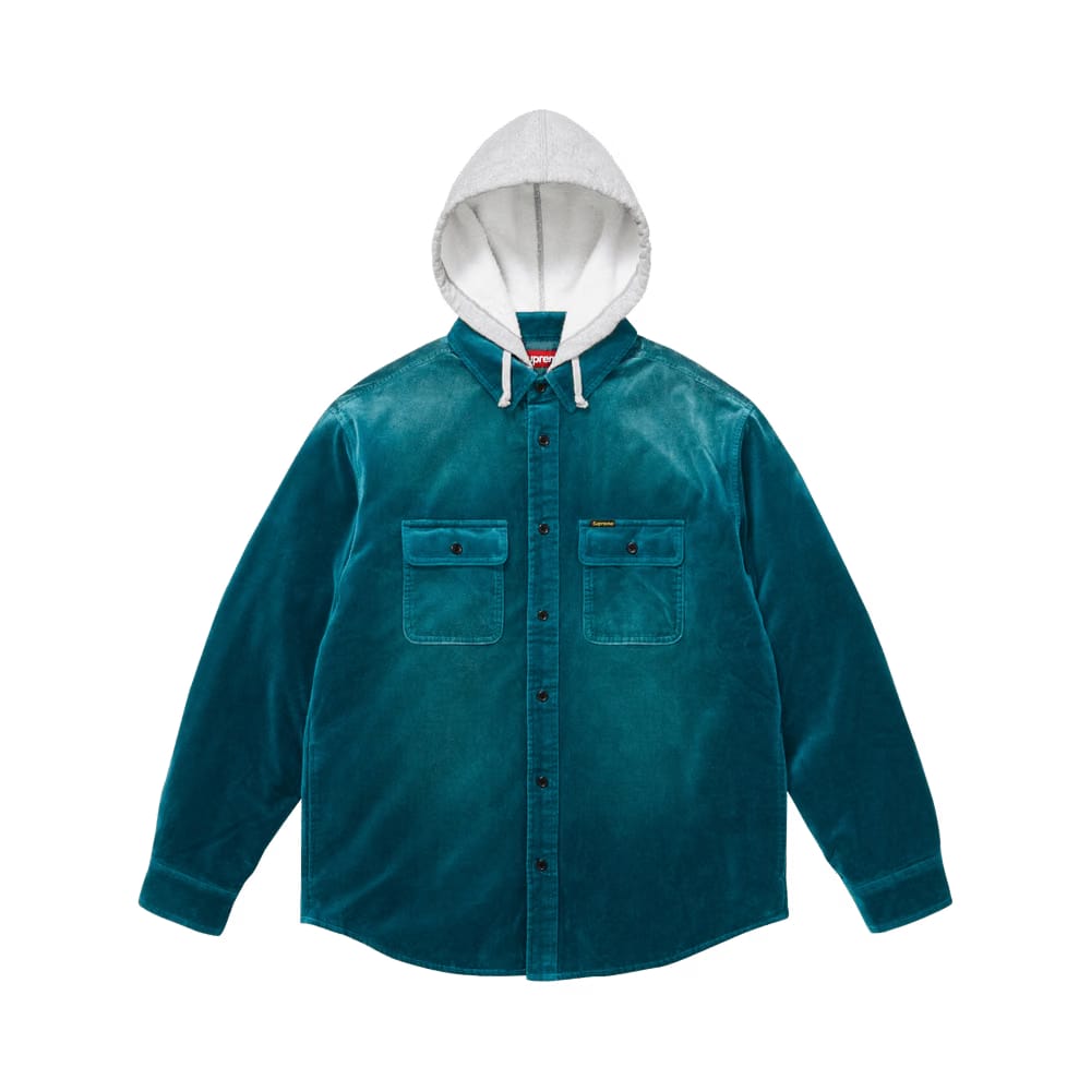 Supreme Quilted Lined Hooded Velvet Shirt Teal