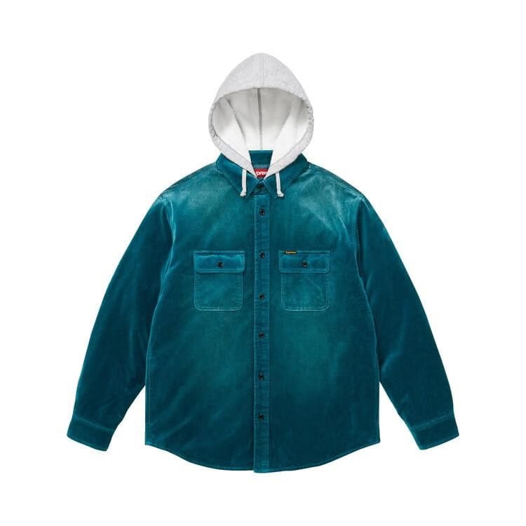 Supreme Quilted Lined Hooded Velvet Shirt Teal