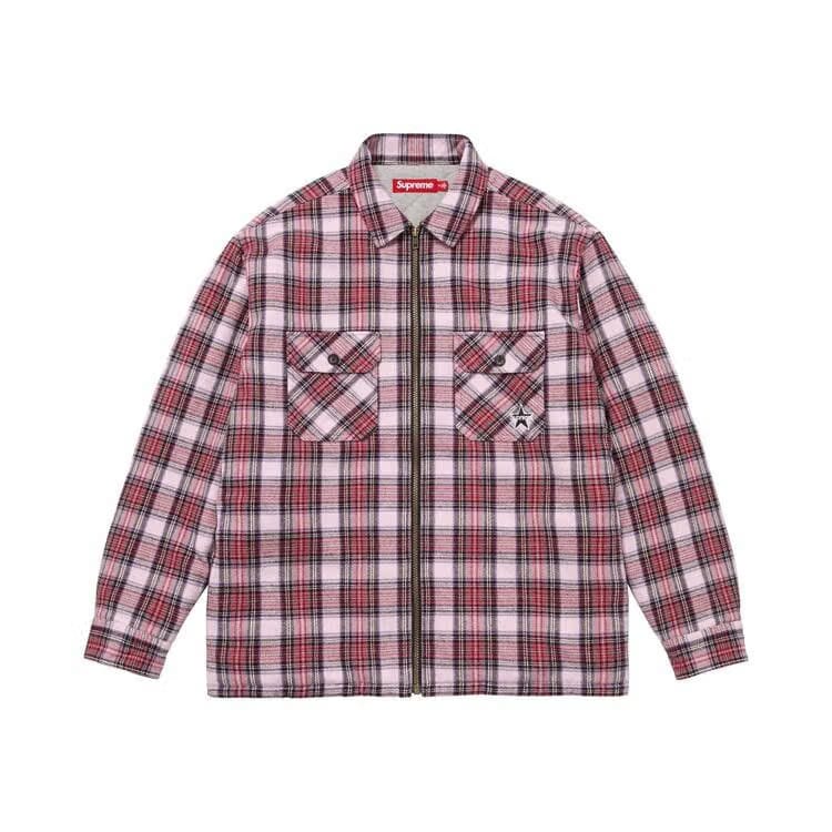 Supreme Thermal Lined Zip Up Flannel Shirt Pink