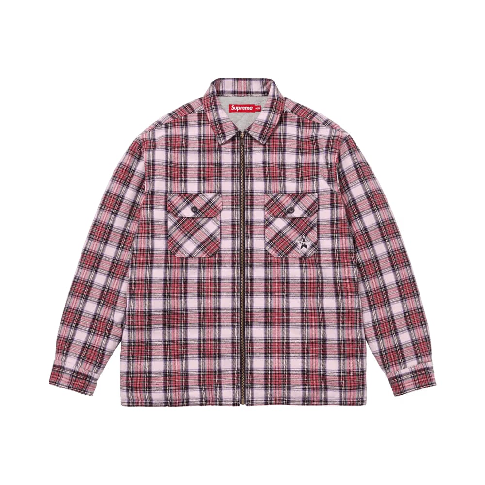 Supreme Thermal Lined Zip Up Flannel Shirt Pink