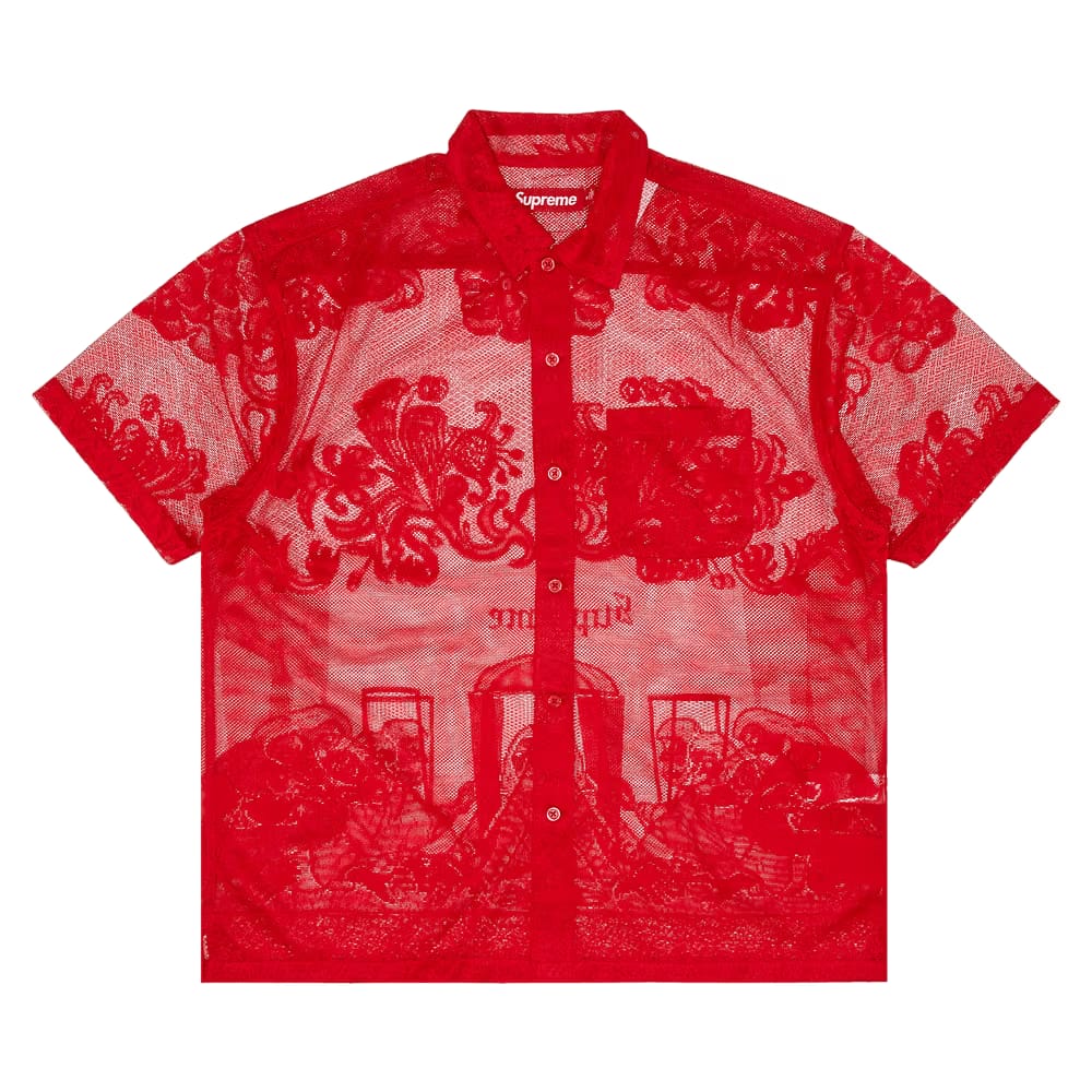Supreme Last Supper Lace Shorts-Sleeve Shirt Red