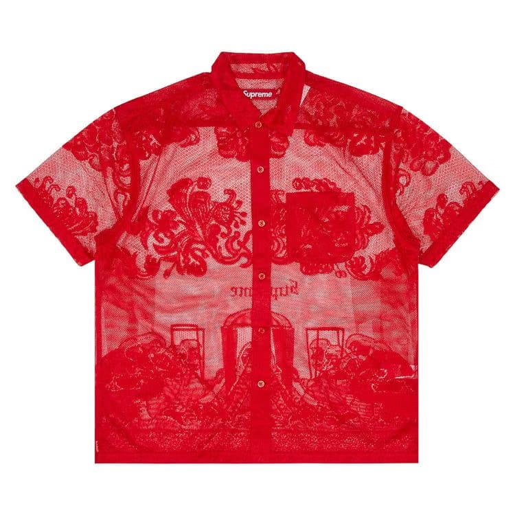 Supreme Last Supper Lace Shorts-Sleeve Shirt Red