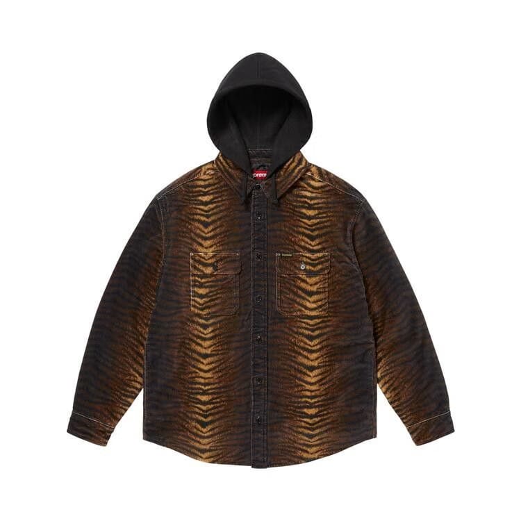 Supreme Quilted Lined Hooded Velvet Shirt Tiger