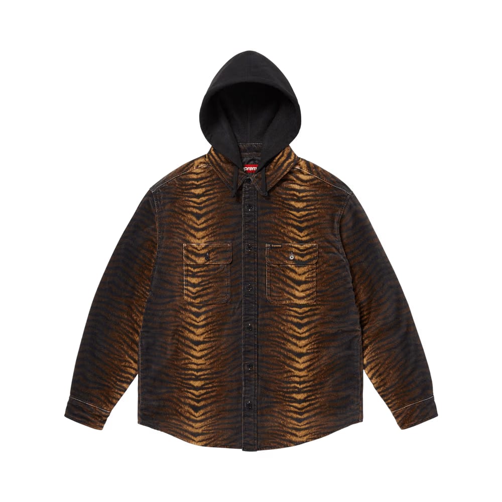 Supreme Quilted Lined Hooded Velvet Shirt Tiger