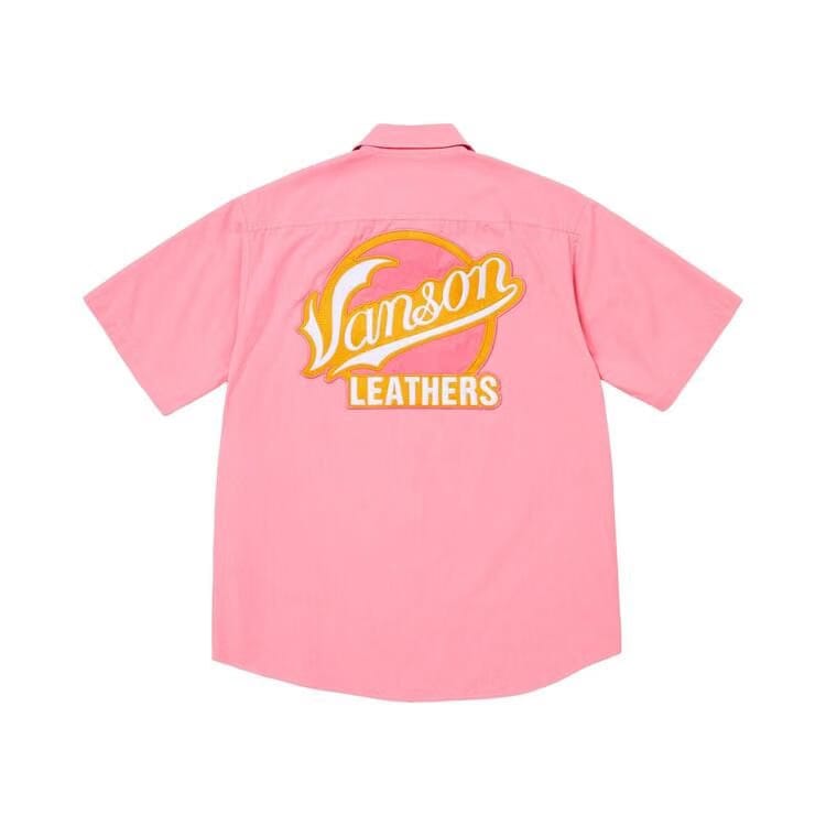 Supreme x Vanson Leathers Shorts-Sleeve Work Shirt Pink