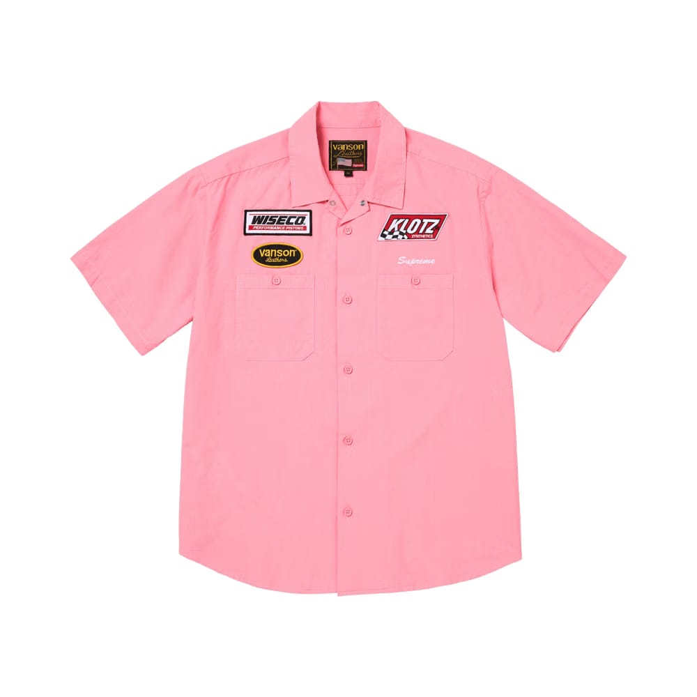 Supreme x Vanson Leathers Shorts-Sleeve Work Shirt Pink