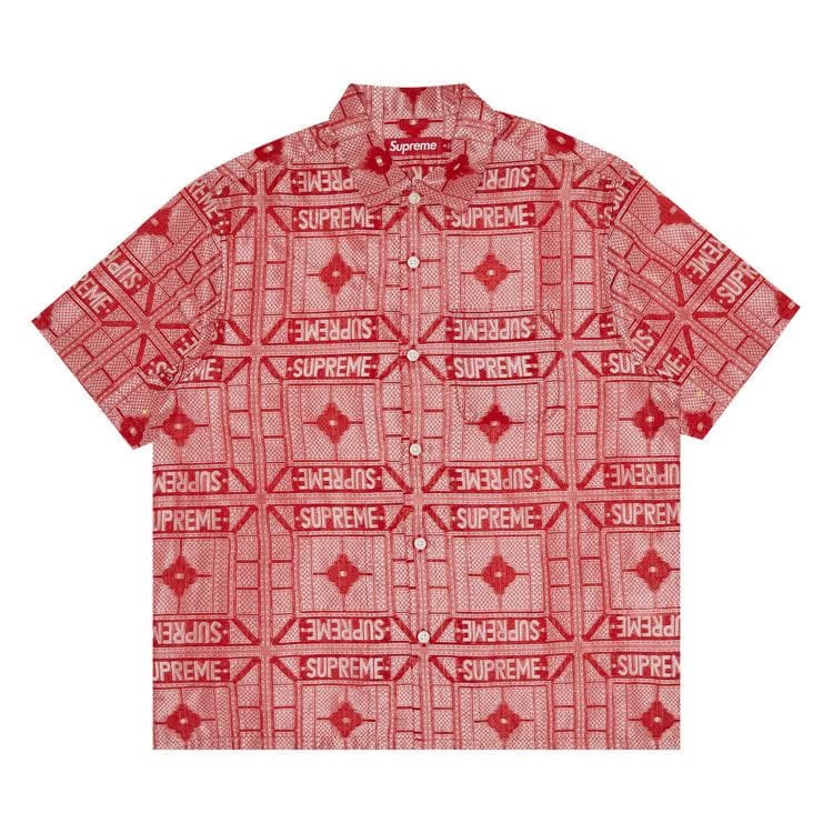 Supreme Tray Jacquard Shorts-Sleeve Shirt Red
